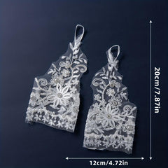 Flower Embroidery Short Gloves Rhinestone Pearl Fingerless Gloves