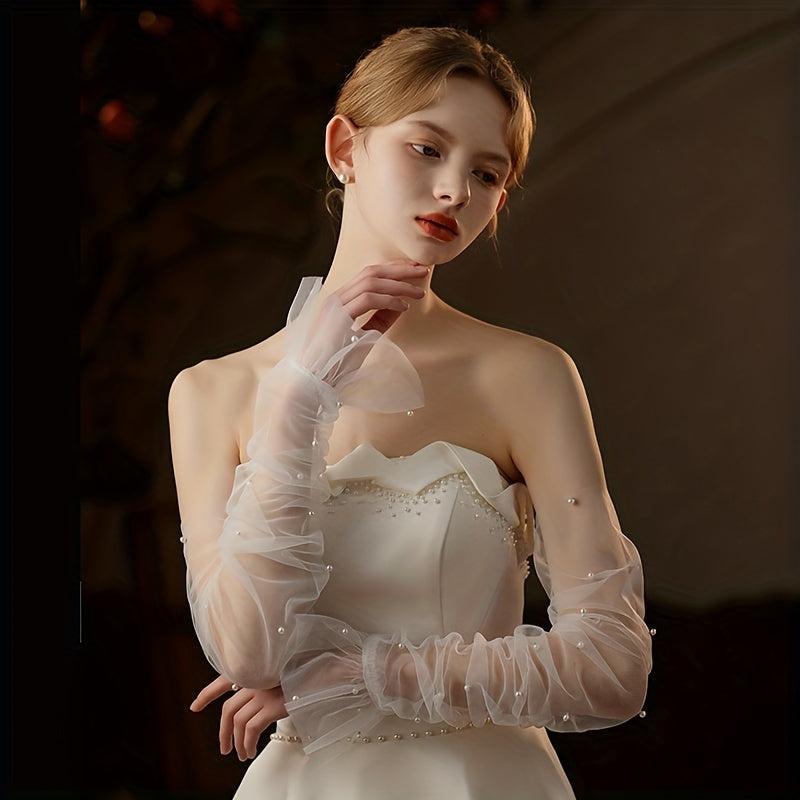 Beaded Mesh Veil Sleeve Fingerless Sleeve For Wedding Bridal