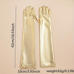 Bright PU Leather Long Gloves Golden Silvey Decorative Dress Gloves Accessories