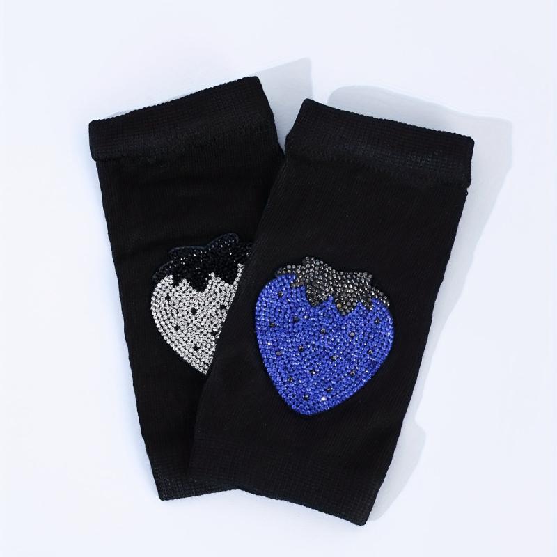 Rhinestone Strawberry Y2K Gloves Hip Hop Fingerless Knitted Gloves