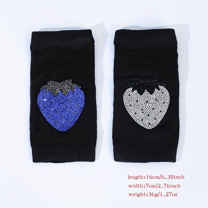 Rhinestone Strawberry Y2K Gloves Hip Hop Fingerless Knitted Gloves