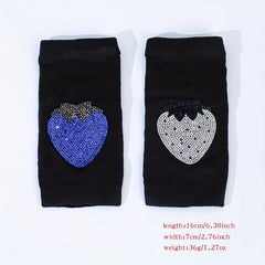 Rhinestone Strawberry Y2K Gloves Hip Hop Fingerless Knitted Gloves