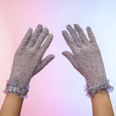 Leopard Lace Gloves Women Party Prom Vintage Thin Gloves