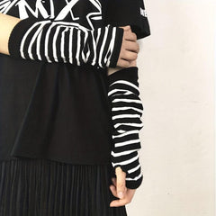 Striped Half Finger Sleeves Arm Sleeves Thumb Hole