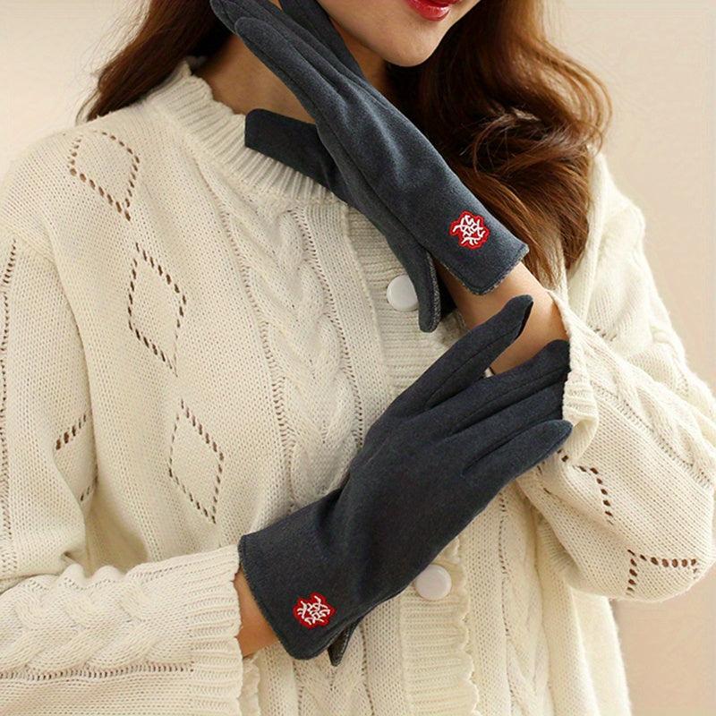 Warm Touchscreen Gloves Chinese Style Couple Style Plus Velvet Outdoor Riding
