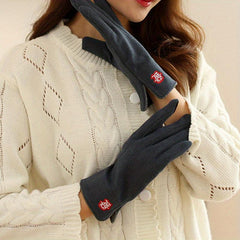 Warm Touchscreen Gloves Chinese Style Couple Style Plus Velvet Outdoor Riding