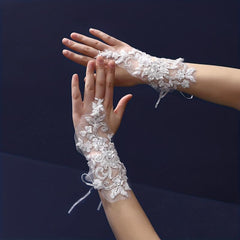 Transparent Lace Gloves Flower Embroidery Fingerless Gloves for Wedding
