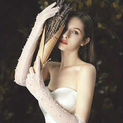 Pearl Long Bridal Mesh Gloves for Wedding Party