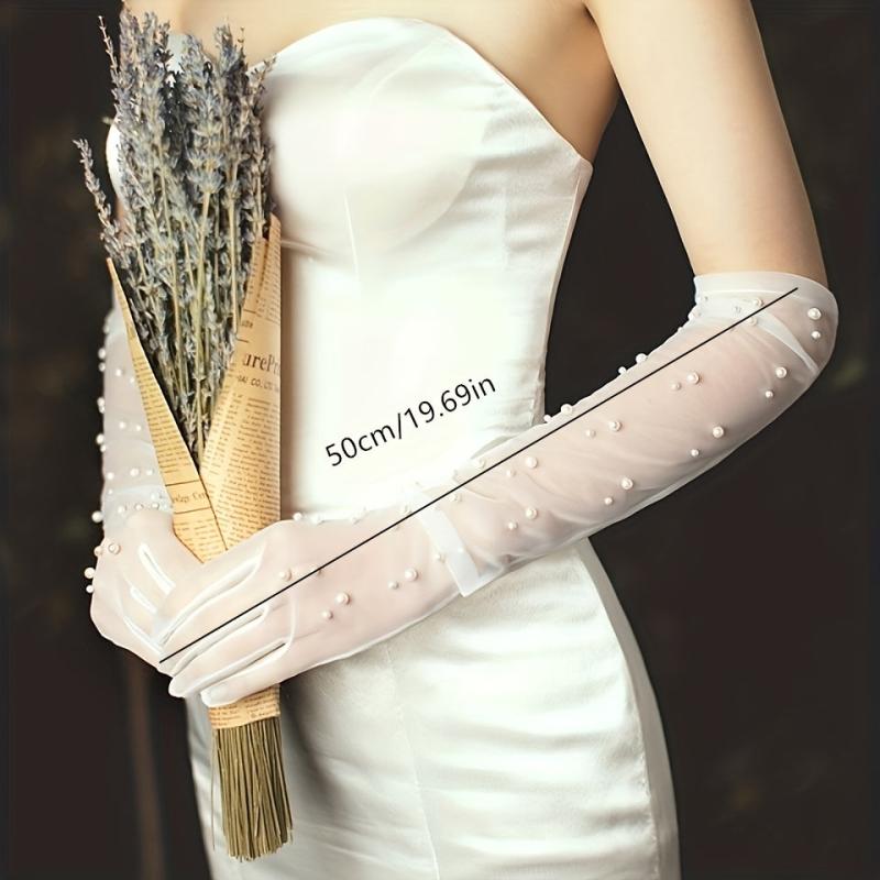Pearl Long Bridal Mesh Gloves for Wedding Party