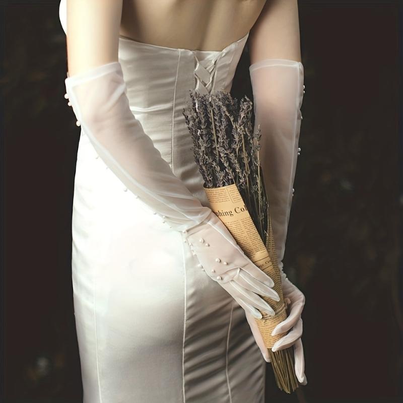 Pearl Long Bridal Mesh Gloves for Wedding Party