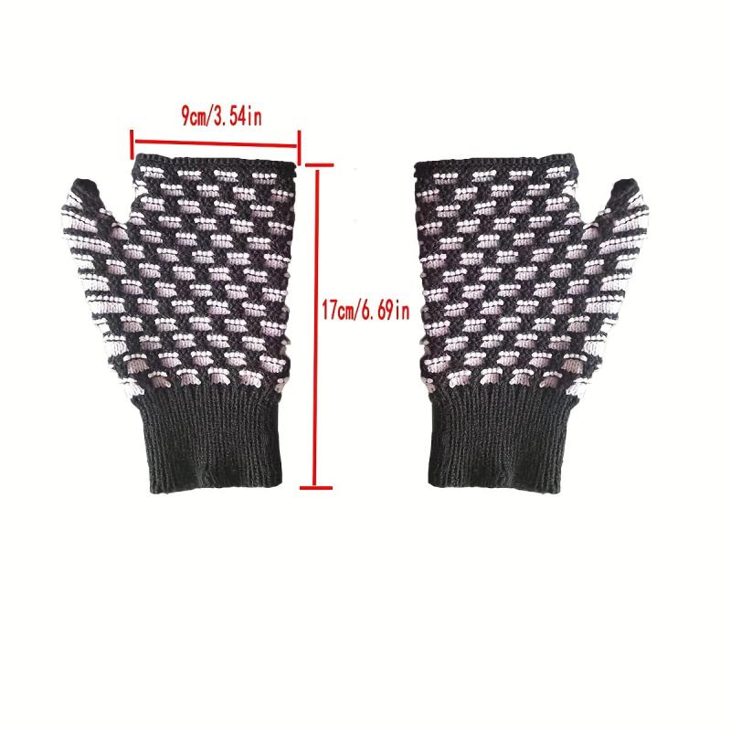 Plaid Fingerless Gloves knitted Wrist Gloves For Women