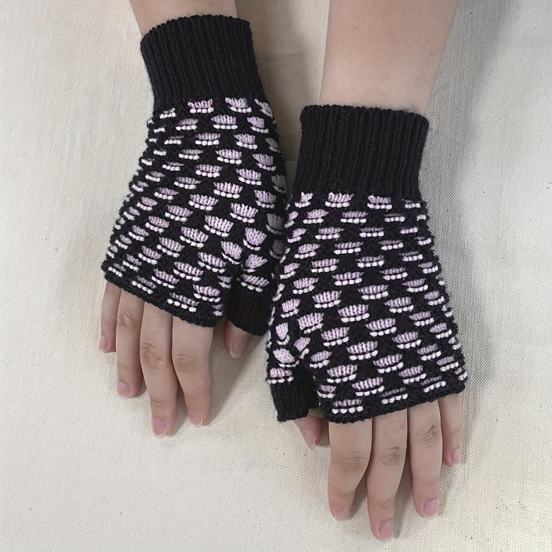 Plaid Fingerless Gloves knitted Wrist Gloves For Women