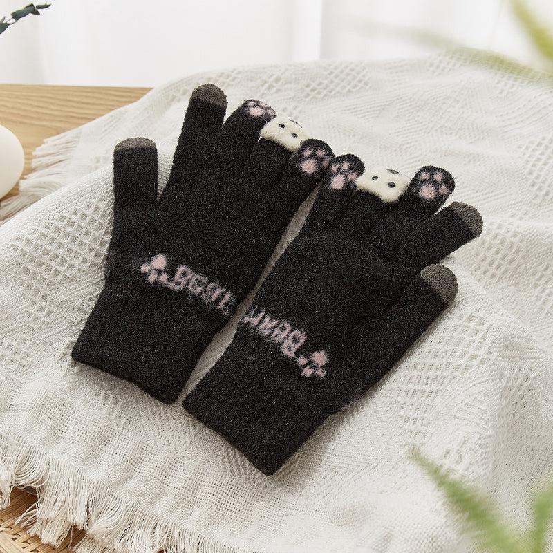 Nameless Bear Five Finger Gloves Plush Gloves for Women