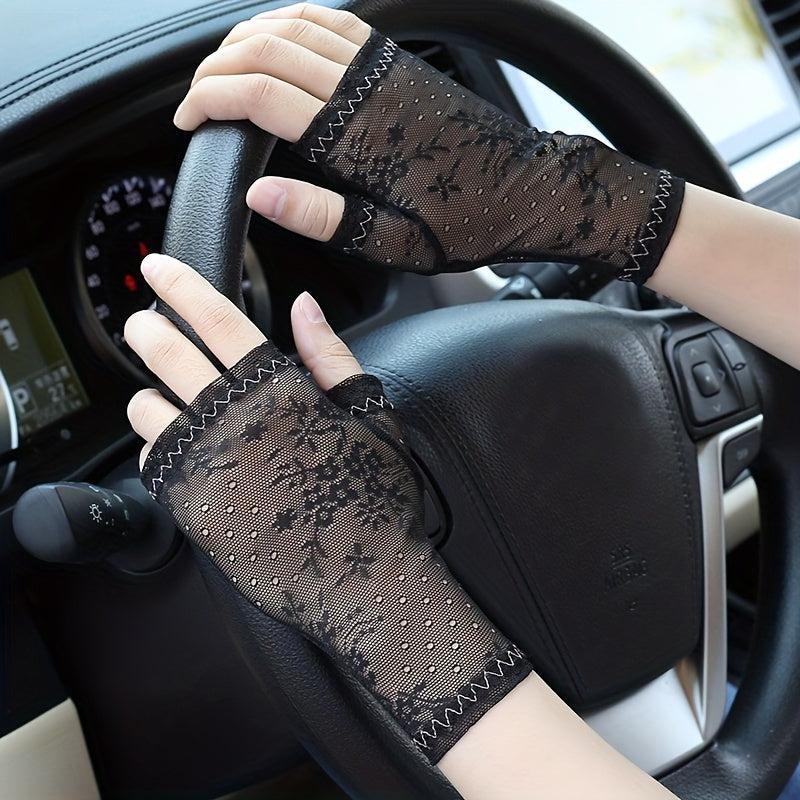 Thin Lace Half Finger Gloves Short Sunscreen Hight Stretchy Gloves