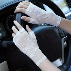 Thin Lace Half Finger Gloves Short Sunscreen Hight Stretchy Gloves