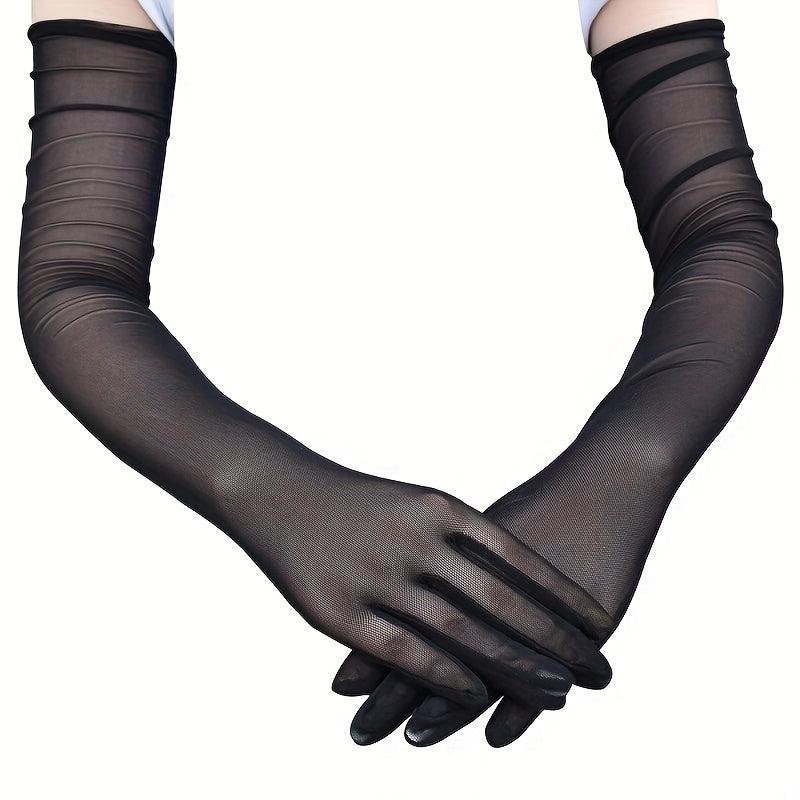 Elastic Mesh Breathable Long Gloves for Women