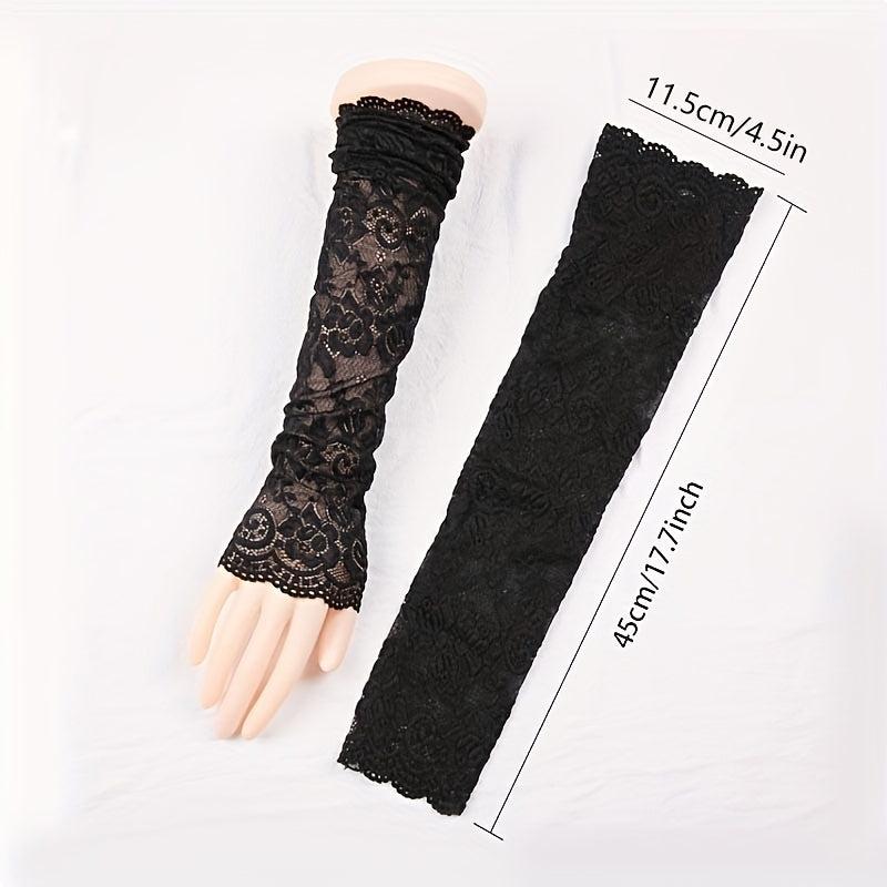 Lace Summer Sunscreen Sleeve Elastic Sleeve Driving Gloves Long Fingerless