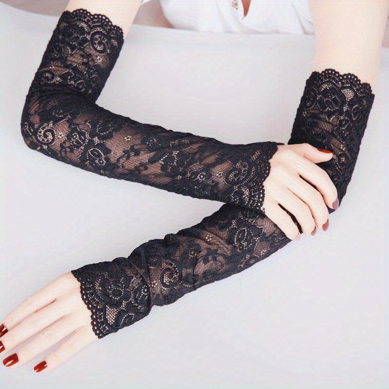 Lace Summer Sunscreen Sleeve Elastic Sleeve Driving Gloves Long Fingerless
