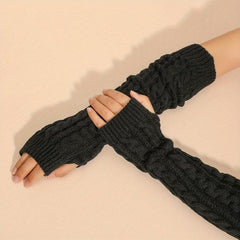 Ribbed Knitted Mid length Gloves Solid Elastic Fingerless Gloves