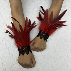 Punk Gloves Feather Wrist Cuff Gothic Carnival Arm Sleeve Halloween Cosplay
