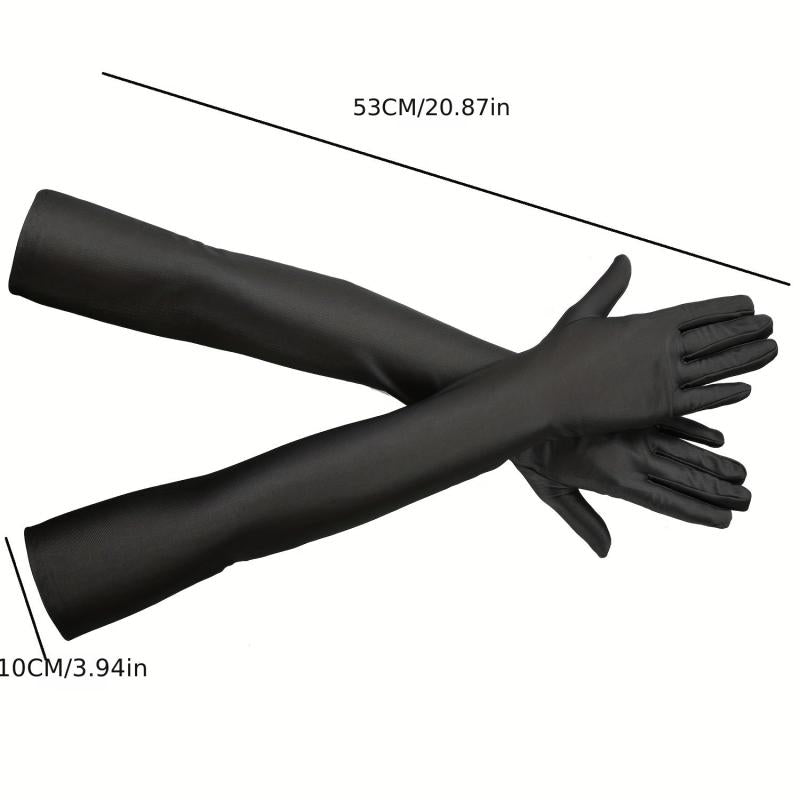 Satin Long Gloves Solid Elastic Decoration for Prom Party Wedding Bridal