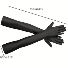 Satin Long Gloves Solid Elastic Decoration for Prom Party Wedding Bridal