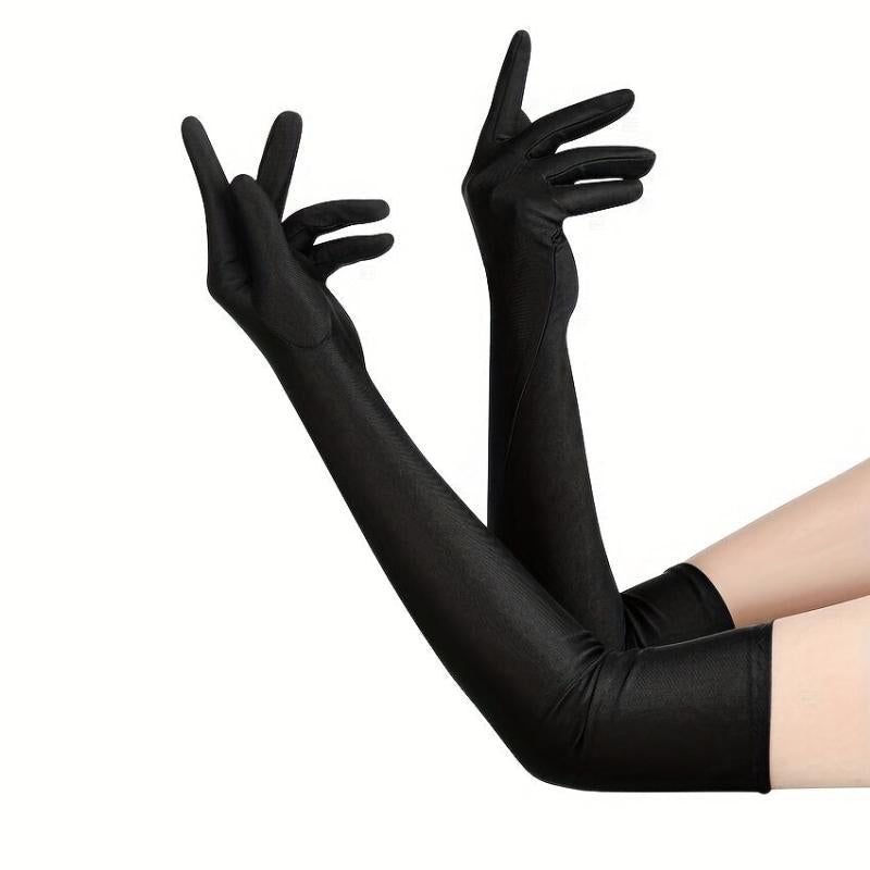 Satin Long Gloves Solid Elastic Decoration for Prom Party Wedding Bridal