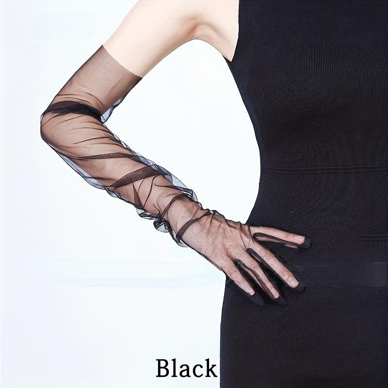 Solid Loose Mesh Gloves Extended Thin Breathable Gloves for Women