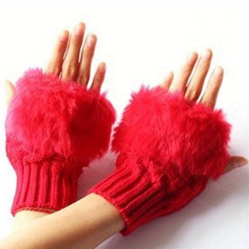 Women's Plush Ribbed Knit Gloves Fingerless Coldproof Gloves