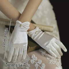 Faux Pearl Decor Gloves Satin Short Gloves Wedding Prom