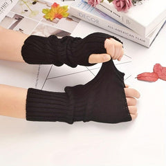 Knitted Fingerless Gloves Half Finger Warm Punk Goth Sleeves