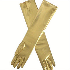 Bright Golden Long Gloves for Prom Party Wedding Bridal Gloves