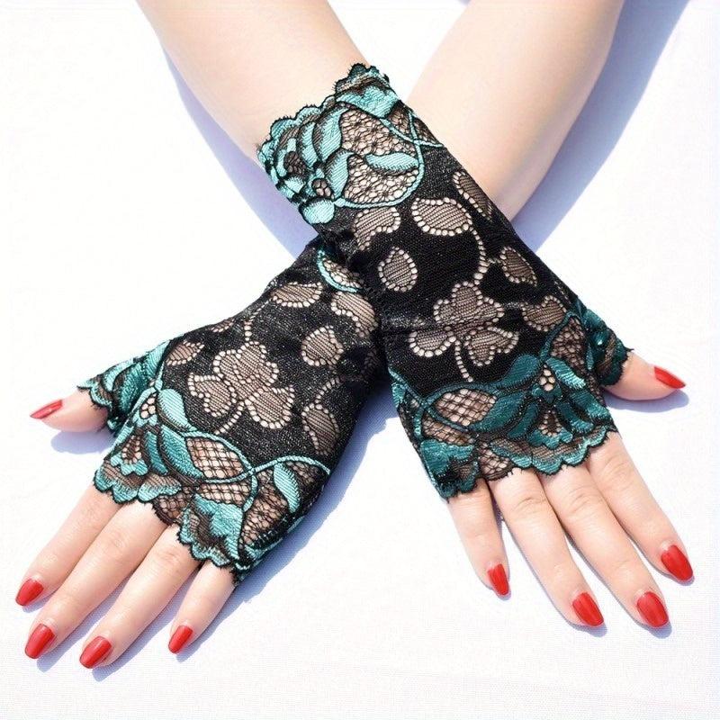 Lace Fingerless Gloves for Women Wedding Bridal Ruffled Short Gloves