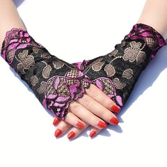 Lace Fingerless Gloves for Women Wedding Bridal Ruffled Short Gloves