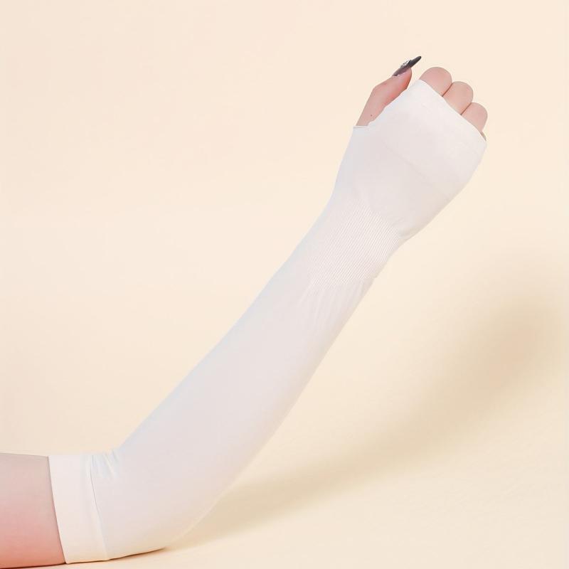 1pair Thumb Hole Arm Sleeves For Women Men Solid Sunscreen Sleeves