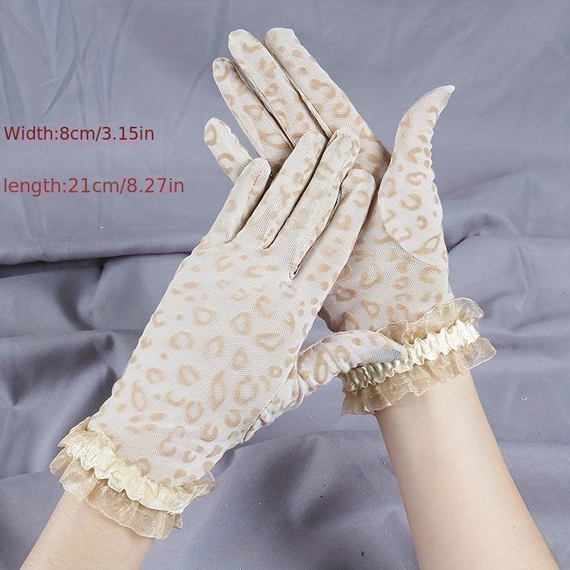 Leopard Print Lace Gloves Vintage Short Mesh Breathable Gloves