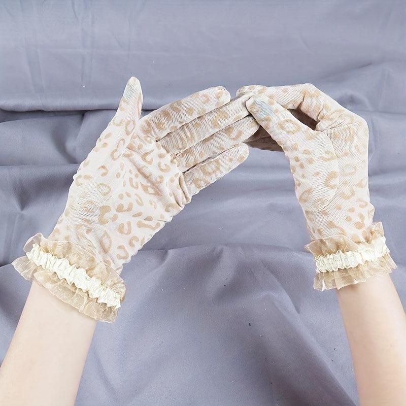 Leopard Print Lace Gloves Vintage Short Mesh Breathable Gloves