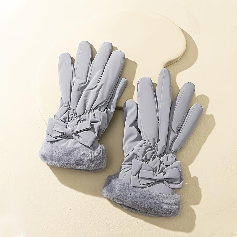 Women's Ski Gloves Winter Fleece Thermal Bowknot Outdoor Cycling Gloves