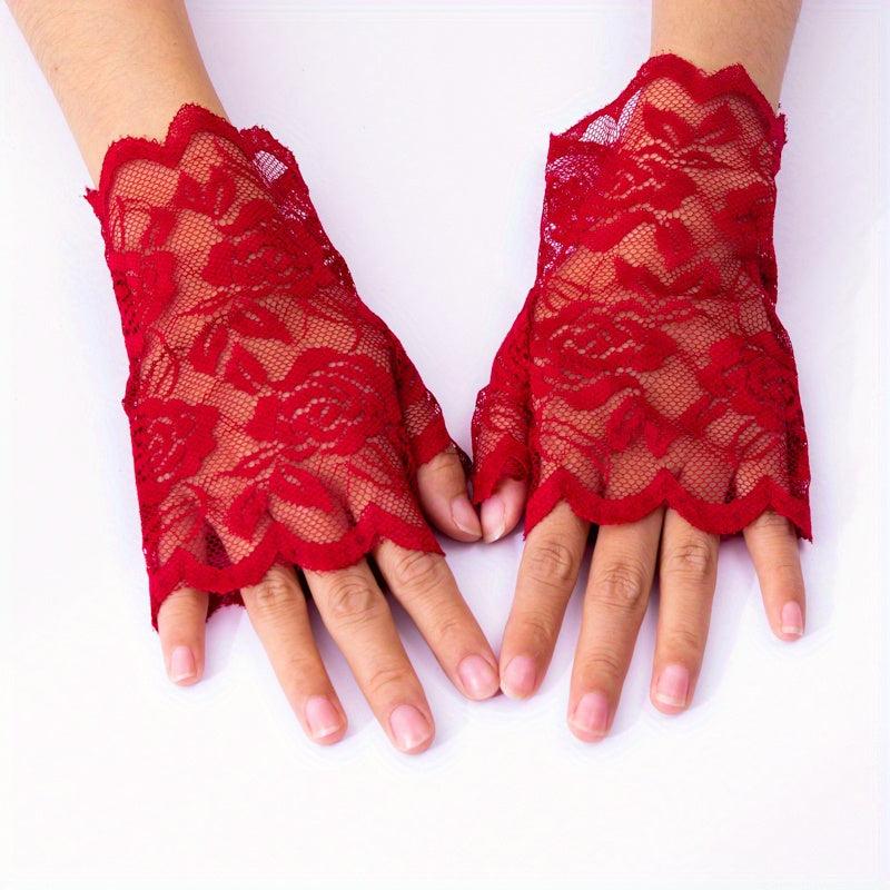 Lace Short Gloves Floral Thin Sunscreen Travel Gloves