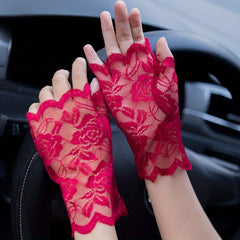 Lace Short Gloves Floral Thin Sunscreen Travel Gloves