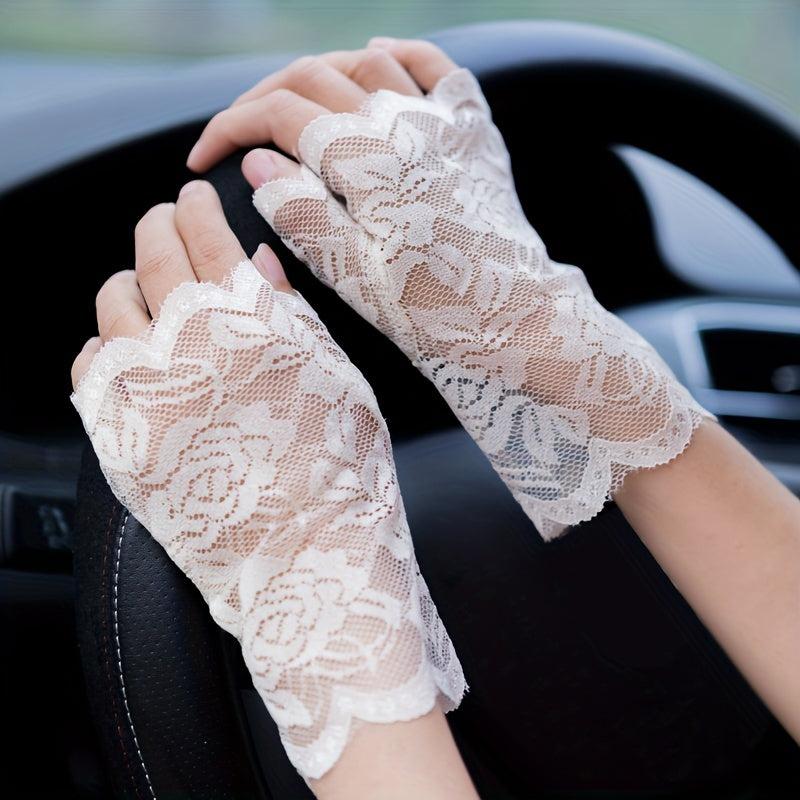Lace Short Gloves Floral Thin Sunscreen Travel Gloves
