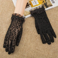 Vintage Lace Gloves Leopard Print Women's Gloves