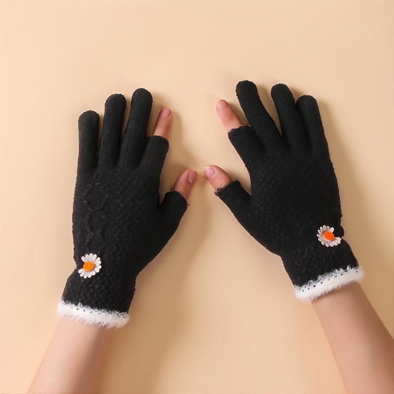 Daisy Solid Knit Gloves for Women