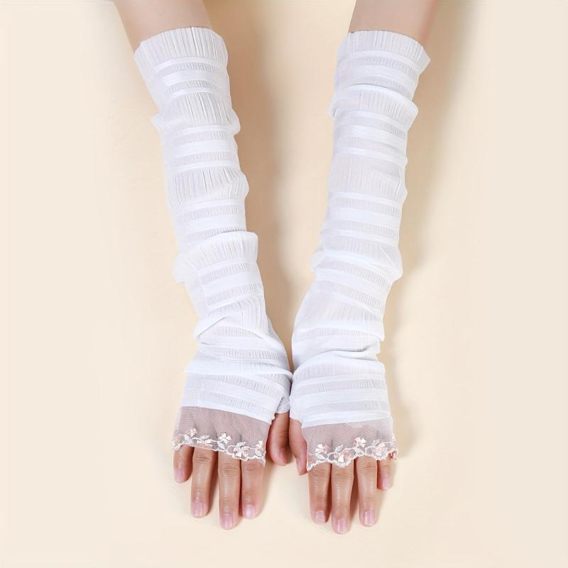 Lace Long Gloves Women Arm Sleeves Sunscreen UV Protection Fingerless Glove