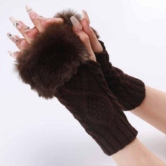 Women's Plush Fingerless Gloves Ribbing Knit Crochet Autumn Winter Warm