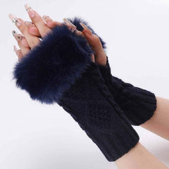 Women's Plush Fingerless Gloves Ribbing Knit Crochet Autumn Winter Warm