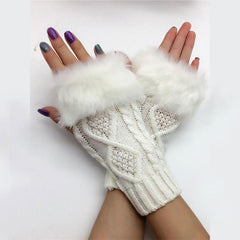 Women's Plush Fingerless Gloves Ribbing Knit Crochet Autumn Winter Warm
