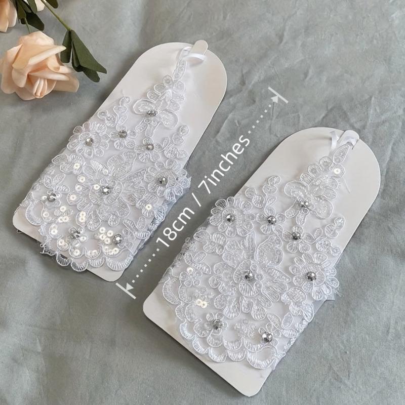 Flower Lace Fingerless Gloves Rhinestone Bridal Wedding Dress Accessories