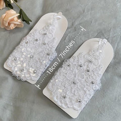 Flower Lace Fingerless Gloves Rhinestone Bridal Wedding Dress Accessories