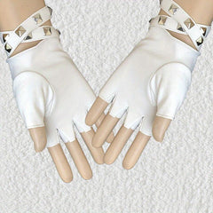 PU Leather Gloves Boho Half Finger Gloves Punk Rivets Belt Gloves